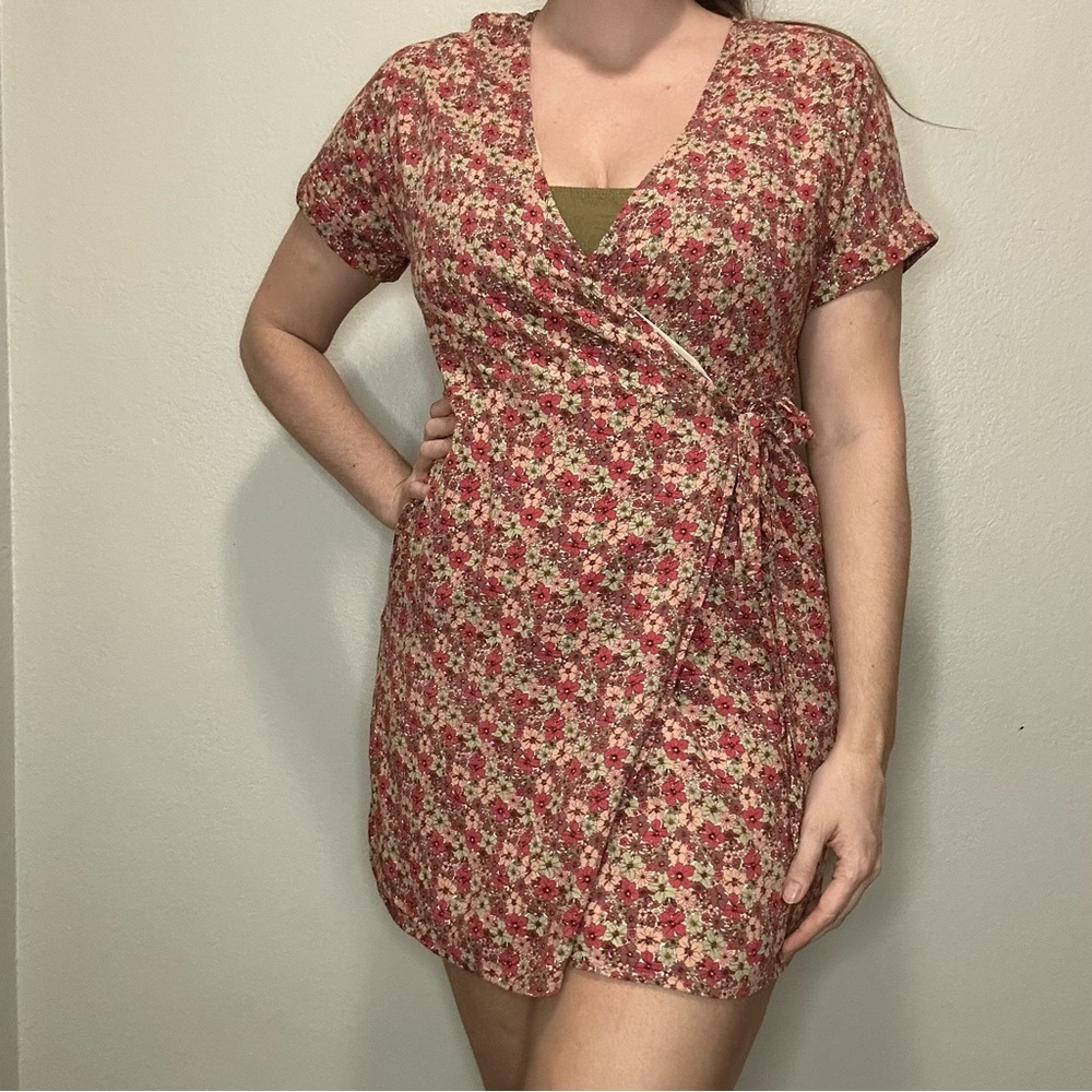 Frank & Oak Floral Wrap Dress EcoVero Viscose Cottagecore Boho Mini Size Medium